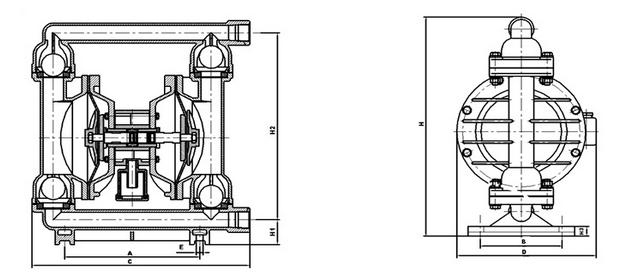 QBK气动隔膜泵安装尺寸图